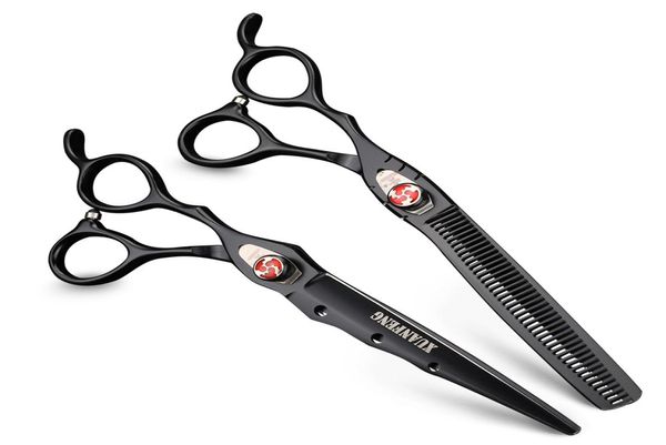 XUANFENG 7 pouces main gauche ciseaux de coiffure professionnels japon 440C coupe ciseaux amincissants ensemble de cisaillement outils de Salon de coiffure 5112011