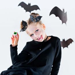 Xugar Bat Hair Clips For Girls Pu Leather Bowknot Hairpins Kids Cosplay Headwear Barrets Halloween Hair Accessories 7.6x12cm