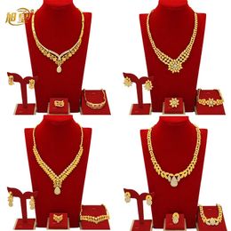 XUHUANG Ensemble de bijoux de couleur or africain pour mariée, grand collier et boucles d'oreilles nigérians, ensemble de 4 pièces, cadeaux de mariage en cristal indien éthiopien 240123
