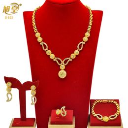 XuHuang Dubai Afrikaanse Goud Kleur 4 Stuks Bruids Sieraden Voor Vrouwen Ethiopische Sieraden Bruiloft Engagement Accessoires Geschenken 240123