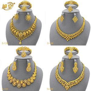 Xuhuang luxe bloemvorm gouden ketting sets voor vrouwen bruiloft Dubai Afrikaanse sieraden set Indian sieraden jubileumgeschenken 240511