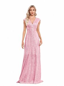 Xuibol élégant col en v sirène paillettes soirée Dres Lg 2024 luxe rose fête de mariage bal demoiselle d'honneur Cocktail Dr robe U4A1 #