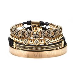 Xury Gold Braided Bracelet réglable Men de mâle Crown Black CZ Zircon Charme en acier inoxydable Gift Valentin pour la Saint-Valentin Christmas5558666