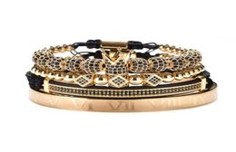 Xury Gold Braided Bracelet réglable Men de mâle Crown Black CZ Zircon Charme en acier inoxydable Gift Valentin pour la Saint-Valentin Christmas3166228