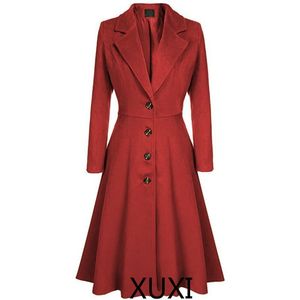 XUXI Mujeres Elegantes Mezclar Cálido Invierno Mezclar Abrigo Largo Cuello Espalda Abrigo Un Pecho Mujer Oficina Trabajo Swing Mujer Abrigo Manteau FZ764 201027