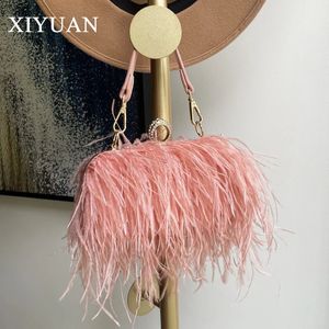 Xuyuan Luxury Autruche Plume Sacs de soirée Femmes Bourses de mariage Small épaule Sac de créateur de créateurs Porte-sac élégant Purse 240326