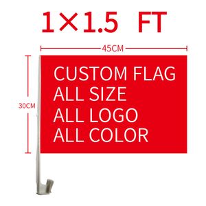 Xvggdg 2 pcslot drapeau de voiture personnalisé 30x45 cm bannière double face en Polyester avec mât de drapeau en plastique de 45 cm drapeaux de fenêtre de voiture 220616