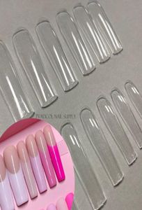 XXL Vierkant Volledige Dekking Duidelijk Druk Op Valse Nagel Tips Extra Lange Nagels Rechte Vorm Fake Tip Manicure Tool9967730