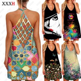 XXXH femmes 3D imprimé creux jarretelle jupe Sexy Vintage volants robe été Boho décontracté fête robes élégantes 220613