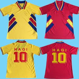 1994 Roemenië nationale team heren voetbalshirts hagi raducioiu popescu roemenië huis geel weg rood retro voetbal shirt korte mouw 888
