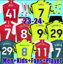 XXXL 4XL 23 24 Fans Odegaard Havertz Rice Smith Rowe G.JESUS SAKA Maillot de football Saliba 2023 2024 Kits de football Chemise Hommes Enfants Garçons Ensembles Tops