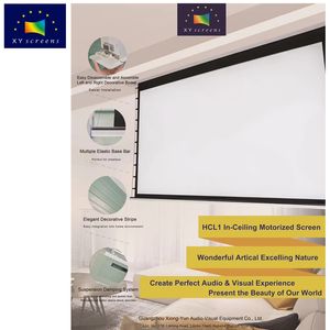 XY Screens 92 - 133 inch Monoprice IN Plafondinbouw Tab-Tensioned Gemotoriseerd Projectiescherm IR-afstandsbediening UST ALR Grijze stof