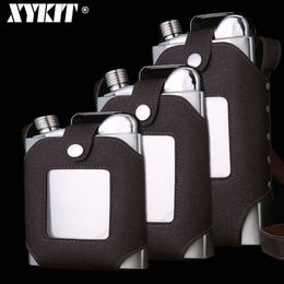 XYKIT Grote Capaciteit 18 26 35 OZ Rvs Whiskey Kolven Bruin Transparant Holster Gesp Heupfles Mannen Draagbare T200111153q