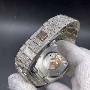 XYUD 15400 CZ diamanten roségouden 2-kleurige kast 42 mm grote ston bezel Arabische cijfers mannen automatischEZGTJMXR