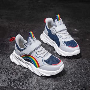 XZVZ Kids Sneakers Rainbow Mesh Kids Schoenen Handige Gesp Design Jongens Meisjes Sneakers Comfortabele Casual Children's Footwear G1025