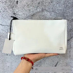 Y Brand Cosmetic Bags For Girl White Color Leather Top Quality With Tag Pure Shots Zipper Makeup Purse Large Capacity 22.5cm Size Stock New Christmas Case Travel Bag