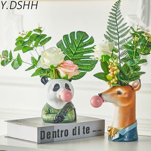 Y.Dshh creatieve vazen ​​dier hoofd vorm planter bloem vaas bloemhars bonsai vazen ​​thuis tuin decoratie 210310