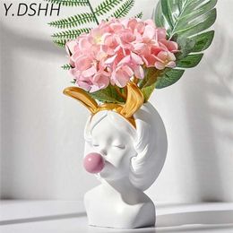 Y.Dshh mini creatieve nordic stijl hars bloem vaas decoratie home decoratieve vazen ​​voor bloemen pot kleine vintage tafel vaas 2111103