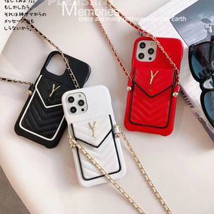 Y Fasion Lanyard Designer Lederen telefoonhoesje voor iPhone 13 12 Pro Max 11 XS XR X 8 7 Plus Kaart Hold Back Cover