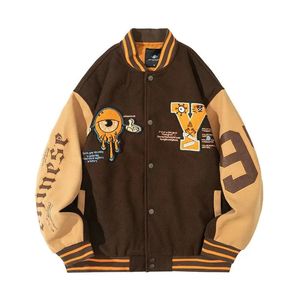 Y Letter Varsity Baseball Bomber Jacket Hombres Algodón Mujeres Abrigos de gran tamaño Negro Marrón Hip Hop University College Uniforme Suelto 240327