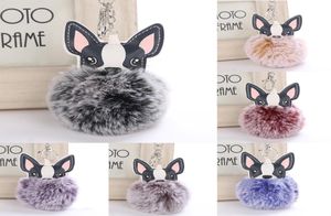 y Boule de fourrure de lapin bouledogue français porte-clés pompon porte-clés en cuir Pu Animal chien porte-clés porte-sac charme bibelot Chaveiros2044516