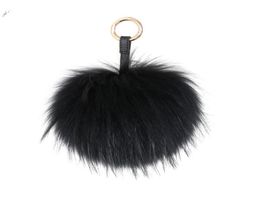 y Real Fur Ball Puff Keychain Craft DIY POMPOM BLACK POM CARDING UK FEMMES BAG CHARM ACCESSORIES