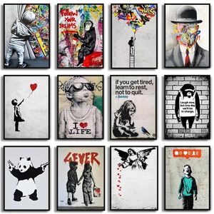 y Street Graffiti Decoratie Canvas schilderij meisjes en ballonnen volgen je dromen Monkey Art Poster Printing Room Wall Decoration J240505