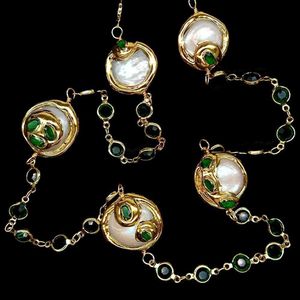 YﾷYING Collier long avec perle de culture blanche et cristal vert 81,3 cm