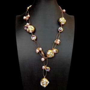 Y · YING – collier en verre de Murano, perle Keshi blanche de culture d'eau douce, rose, violet, YDrop, 240115