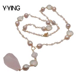 Y · ying natuurlijke keshi parel crystal trui ketting ketting roos kristallen hanger ketting romantische stijl voor vrouwen