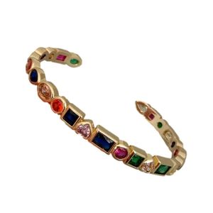 Y YING Regenboog Rechthoek Zirconia Geel Goud plated Mode Vrouwen Gift Manchet Bangle Armband 231229