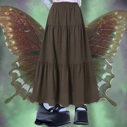 Y2K Esthetic Fairycore Vintage geplooide rok Koreaanse mode Harajuku Grunge High Taille Long Retro Ramie katoenkleding 240420