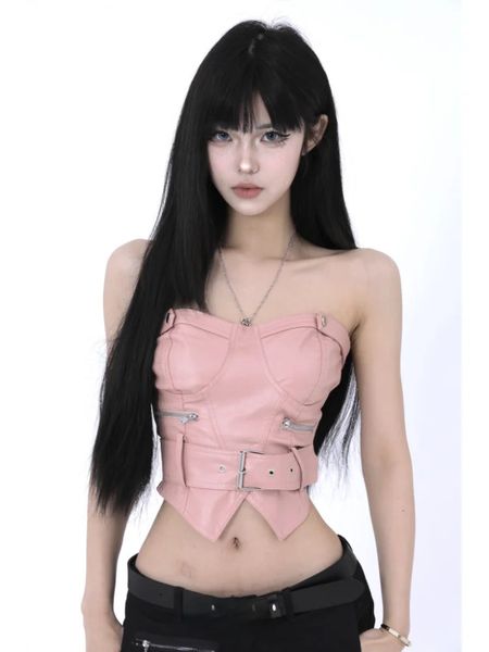 Y2K esthétique Off épaule sexy tube pube ultra mince de mode coréen sans manches coupe top top glissière féminine panneau de fermeture à glissière