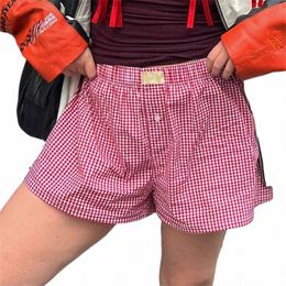 Y2K Esthétique Plaid Shorts Pyjamas mignons pour femmes Pantalons courts Lounge Sleep Bottoms Taille élastique Butt Casual Baggy Sweatshorts g4uD #