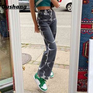 Y2K Aesthetics Denim Pant Vintage Streetwear Tie Dye Broek 90s E-Girl Rechte Mode Indie Outfits Hoge Taille 210629