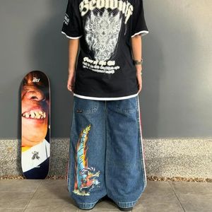 Y2K American High Street Fashion Fashion Pantalones de pierna ancha Retro estampado de anime Jeans de gran tamaño Mujeres INCLUBRICOS Pantalones versátiles Men 240430