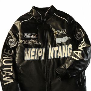 Y2K Chaqueta de cuero americana Otoño de los hombres Piloto de la calle Traje de carreras de motocicletas Hiphop Marca de moda Fi Chaqueta casual Abrigo 73Es #