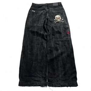 Y2k Amerikaanse Herstellen Oude Manieren jeans Harajuku Hiphop Schedel Grafische Borduren Losse Jeans Gothic Hoge Taille Brede Broek Vrouwen 74ps #