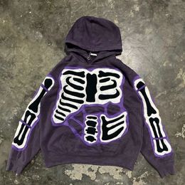 Y2K baggy Street Hip Hop Casual Losse AllMatch Trui Hoodies Herenmode Goth Paars Gescheurde Print Oversized heren 240227