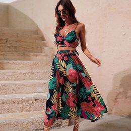 Y2K Bikini Crop Tops Lange jurk sexy set voor vrouwen zomer mode twee stukken rok strand stijl bloemenprint midi sexy boho sets 240423