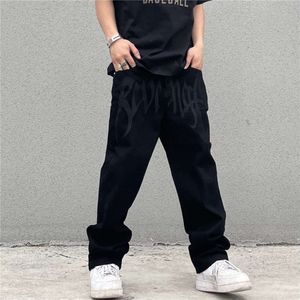 Y2K – jean Baggy noir pour hommes, nouveau Streetwear américain Vintage imprimé lettre, pantalon droit Hip-hop, pantalon en Denim ample