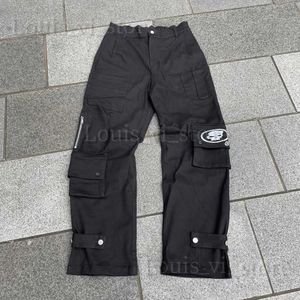 Y2K Black Retro Skull Printing Cargo Pants Harajuku Streetwear Meerdere zakken Wijd been rechte broek Women Losse jeans T230814