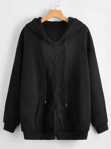 Y2K kleding Hoodies Sweatshirt Solid Drawtring Up Drop Schouder Hoodie 2022 Women Oversize Coat Harajuku Streetwear Tops Y220803
