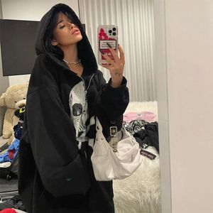 Y2K Vêtements Zip up OverSize Hoodies Manteau Hip Hop Streetwear Femmes Sweat Crâne graphiques Goth Harajuku Grunge Veste emo 240219