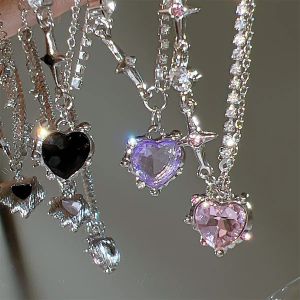 Y2K Kristallen Hart Hanger Ketting Mode Kpop Glanzende Sleutelbeenketting Kettingen voor Vrouwen Meisjes Nieuwe Trend Party Geschenken Sieraden Groothandel YMN078