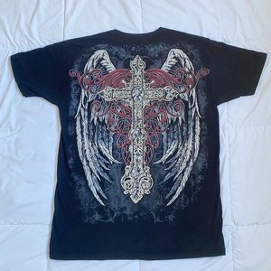 Y2K Cyber Grunge Cross Wing Print T-shirt E Girl Gothic Mall Goth Loose Tee Années 90 Vintage Harajuku Manches courtes Hauts Femmes Hommes 240129