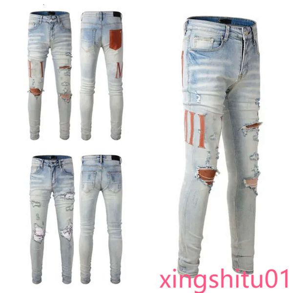 Y2K Designer Skinny Amirs Jeans Desig Colors Long Hippop Sticker Brodery Denim Streetwear Streetwear Skinny Pantal