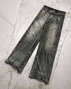 Y2k jeans de couture de couture hommes jeans lavés noir gothique de style gothique de rue