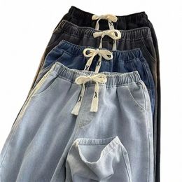 Y2K Pantalon de la taille élastique de la taille élastique Men de printemps automne large la jambe Fi Tendance décontractée tube droit lâche Blue Blue LG Pant 08an #