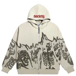 Y2K Emo Men Streetwear Vintage Skull Hoodie Zip omhoog Hoodies Grunge Oversized Sweatshirt Gotische tops Harajuku Alt Jackets Kleding 220811